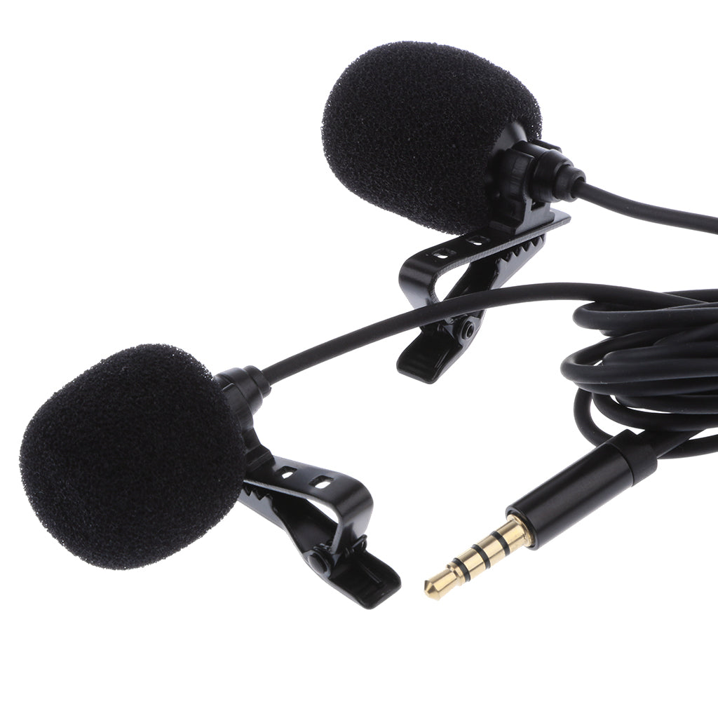 Premium 55inch 3.5mm Plug Dual-head Lavalier Lapel Clip-on Omnidirectional Condenser Microphone for Recording Youtube,Interview,Video Conference,Podcast