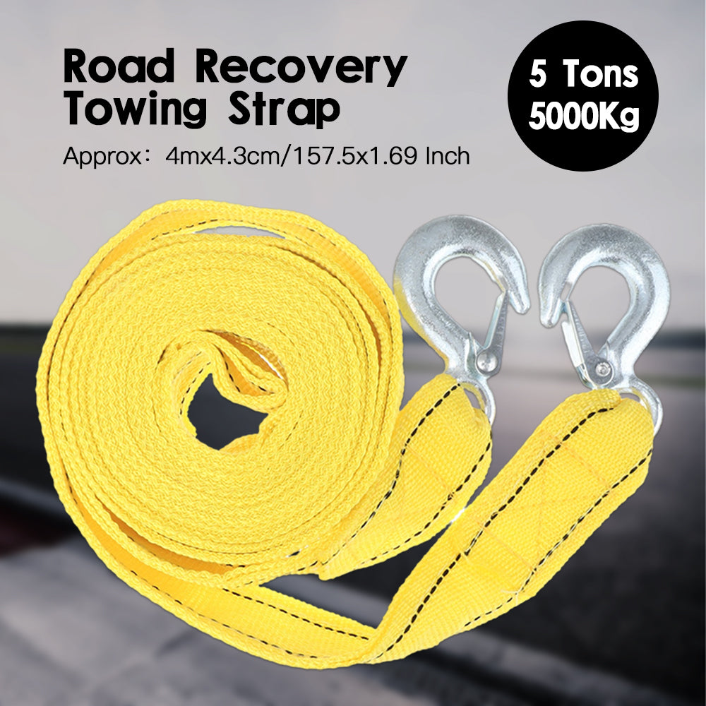 4m 5 Tons Strong Tow Rope Pull Strap Double Layer Nylon Trailer Belt