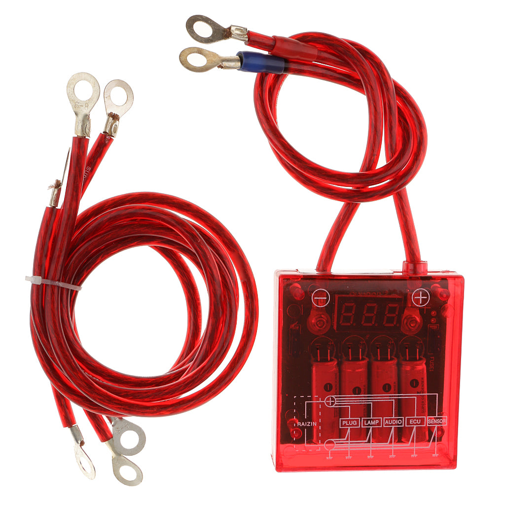 Universal Car Vehicles Fuel Saver Grounding Wries Voltage Stabilizer Regulator Kits - Red