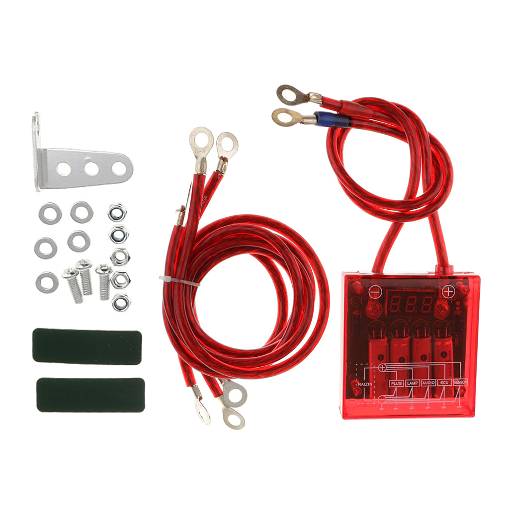 Universal Car Vehicles Fuel Saver Grounding Wries Voltage Stabilizer Regulator Kits - Red