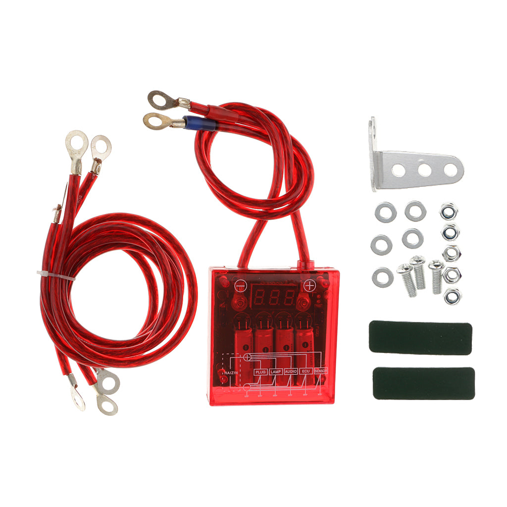 Universal Car Vehicles Fuel Saver Grounding Wries Voltage Stabilizer Regulator Kits - Red