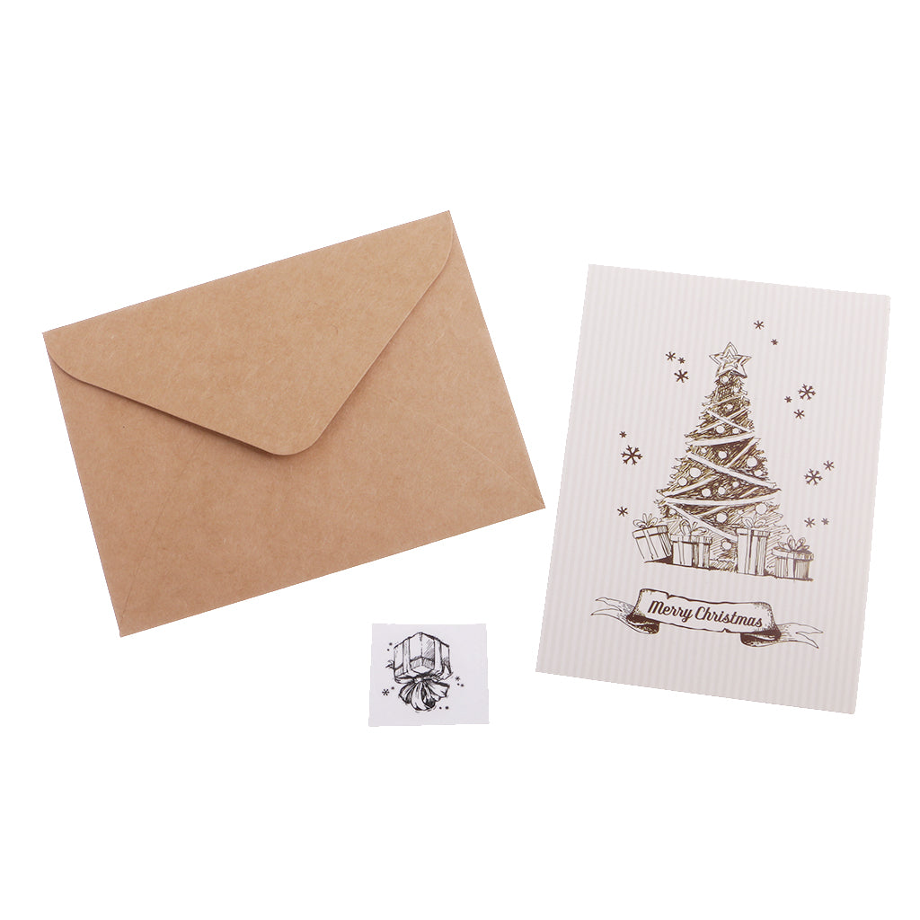 30 Sets Retro Christmas  Xmas Tree Painted Greeting Card with Envelopes Wishing Cards