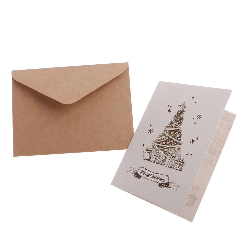 30 Sets Retro Christmas  Xmas Tree Painted Greeting Card with Envelopes Wishing Cards