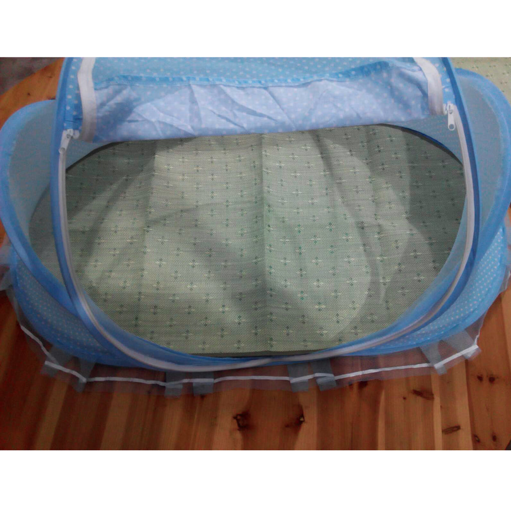 Set of Oval Mosquito Net Curtain with Straw Mat for Infant Green 106*58cm