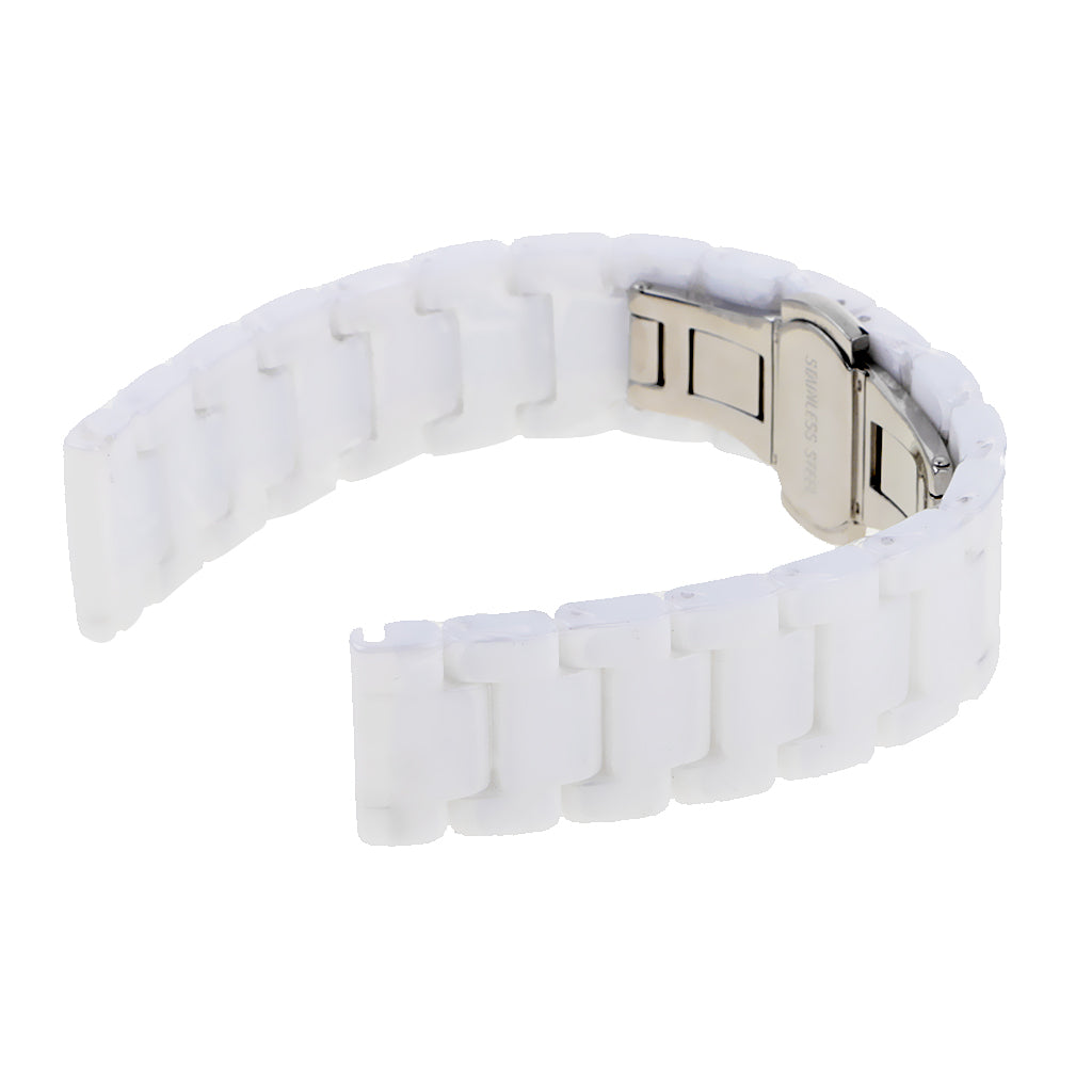 White 18mm Ceramic Link Wrist Watch Band Bracelet Strap Replacement