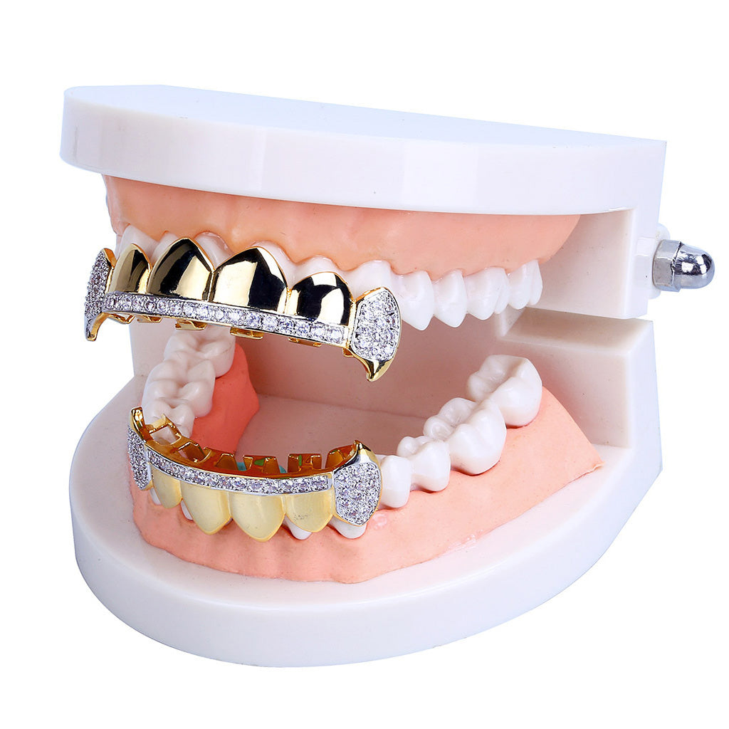 Hip Hop Grills Teeth Grills Sets Zircon 18K Gold Plated Grills Cap Joker Halloween Club