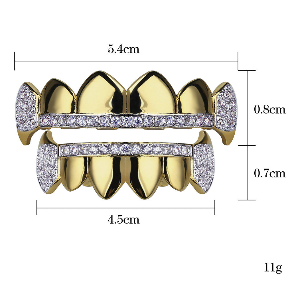 Hip Hop Grills Teeth Grills Sets Zircon 18K Gold Plated Grills Cap Joker Halloween Club