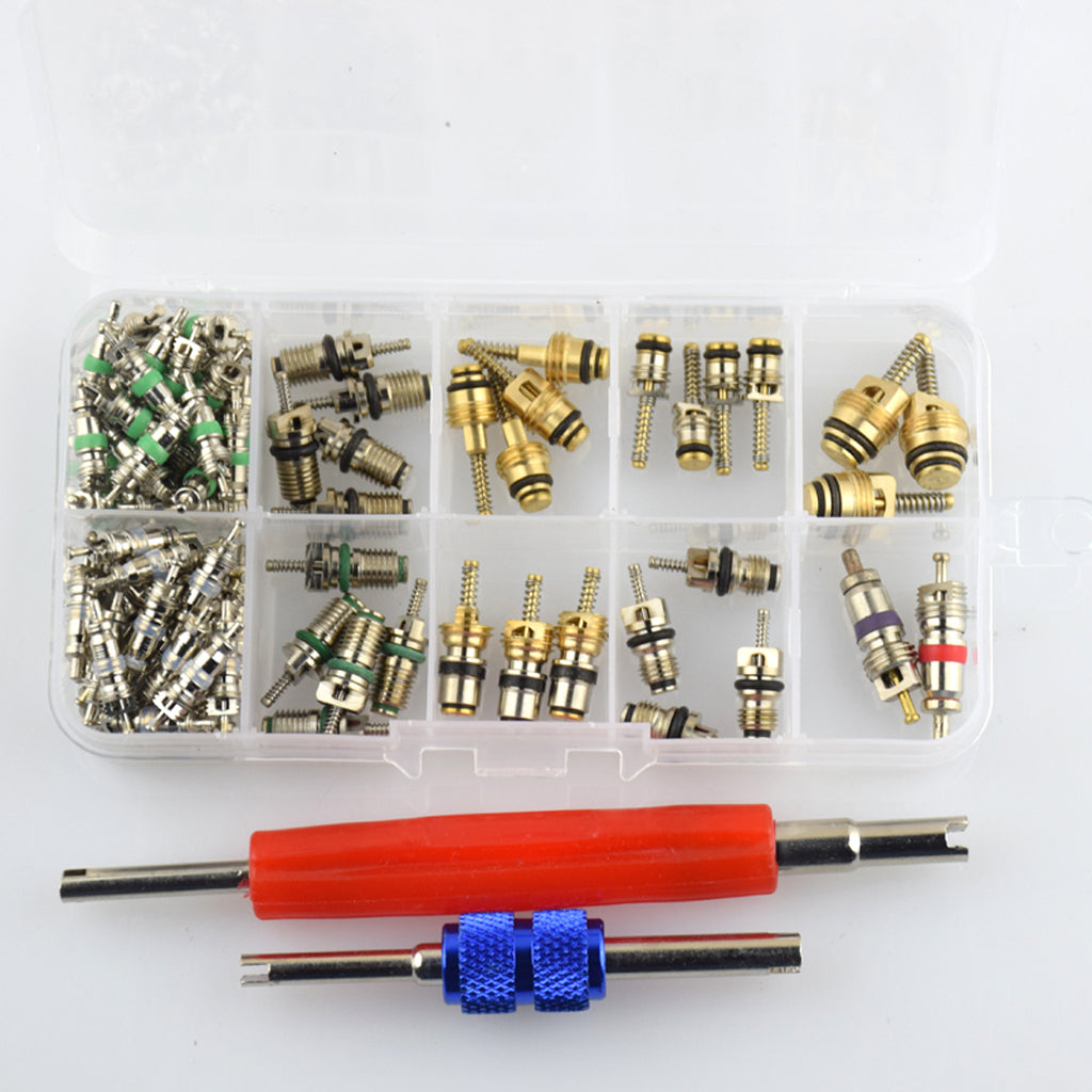 102 Pieces Assortment A/C Shrader Valve Core & Tool R134 R12 Valves HVAC kit