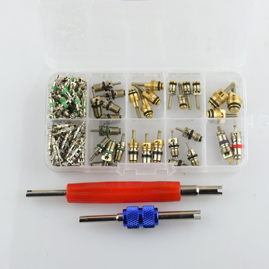 102 Pieces Assortment A/C Shrader Valve Core & Tool R134 R12 Valves HVAC kit