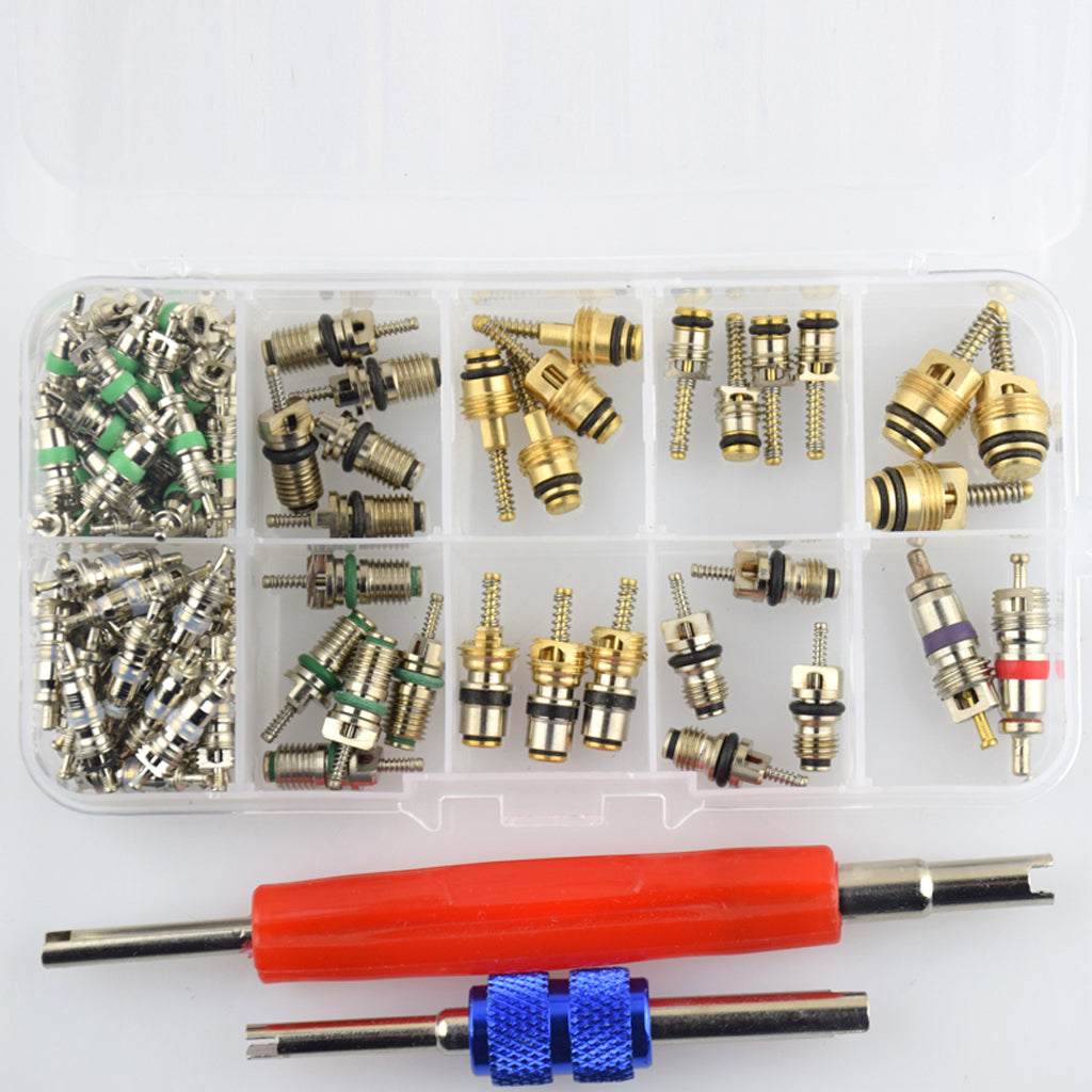 102 Pieces Assortment A/C Shrader Valve Core & Tool R134 R12 Valves HVAC kit