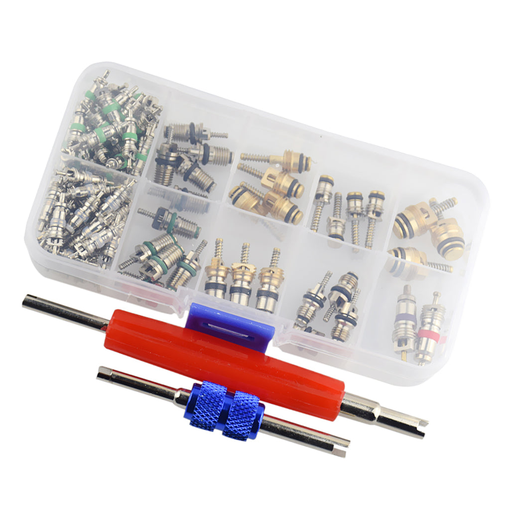 102 Pieces Assortment A/C Shrader Valve Core & Tool R134 R12 Valves HVAC kit