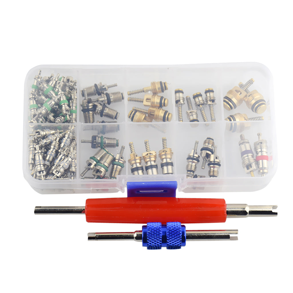 102 Pieces Assortment A/C Shrader Valve Core & Tool R134 R12 Valves HVAC kit