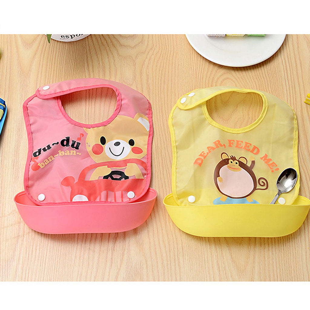 Random Baby Soft Waterproof Easy Clean Up Bib w/ Crumb Catcher Cute Kids Bib