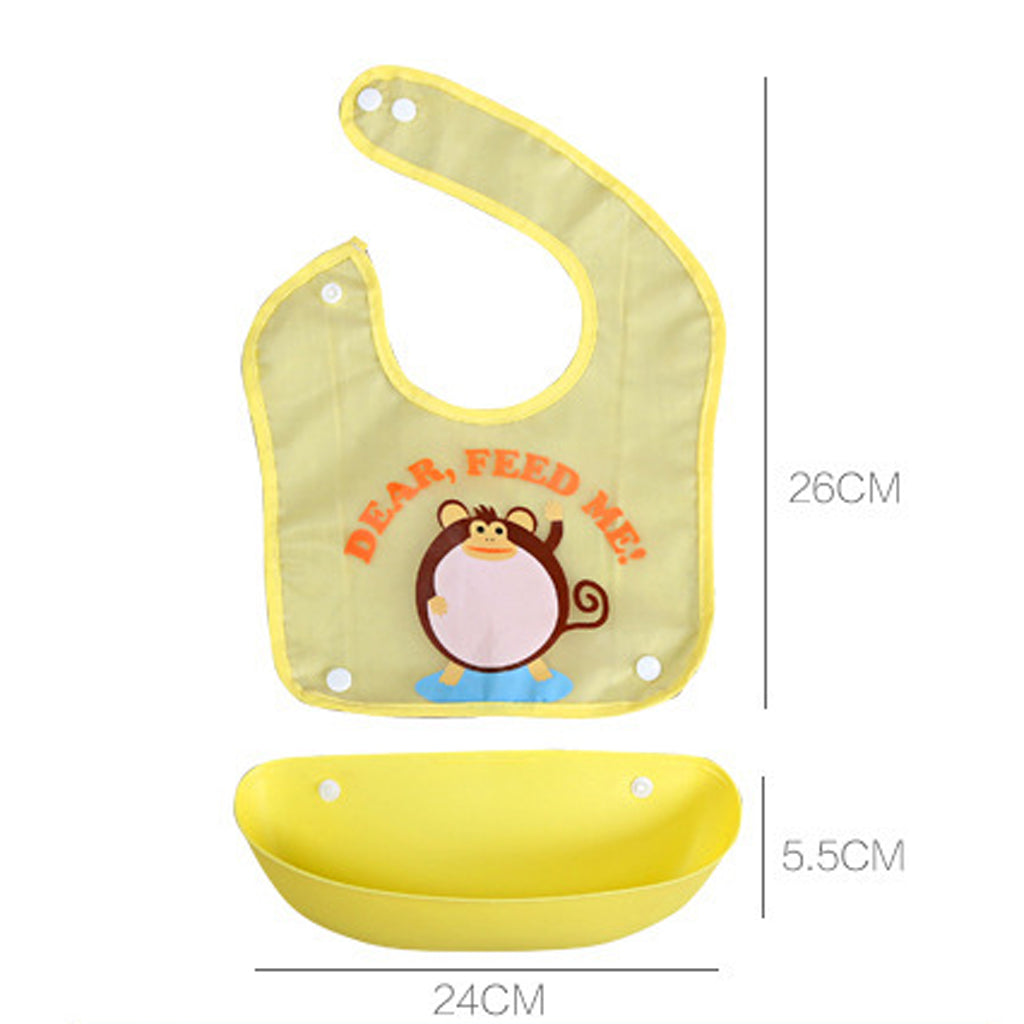 Random Baby Soft Waterproof Easy Clean Up Bib w/ Crumb Catcher Cute Kids Bib