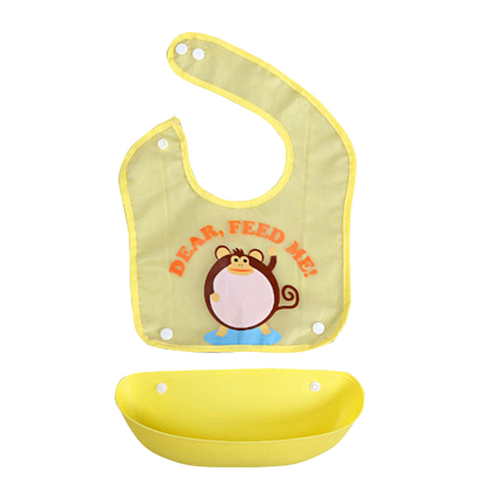 Random Baby Soft Waterproof Easy Clean Up Bib w/ Crumb Catcher Cute Kids Bib
