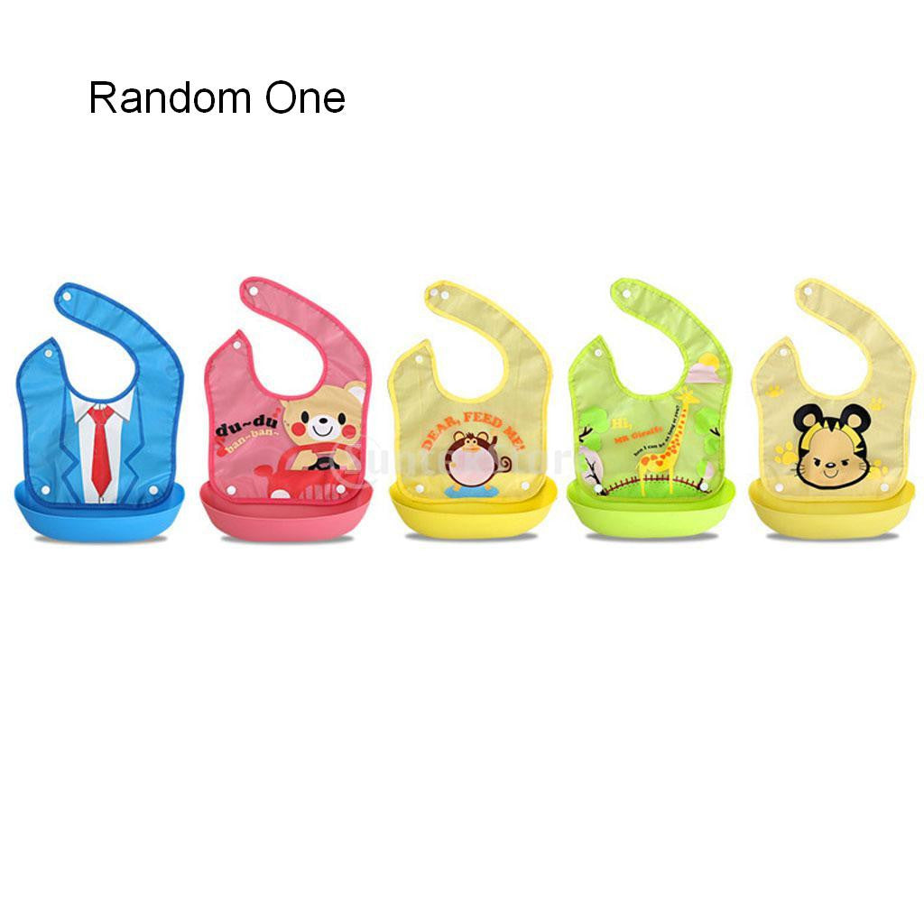 Random Baby Soft Waterproof Easy Clean Up Bib w/ Crumb Catcher Cute Kids Bib