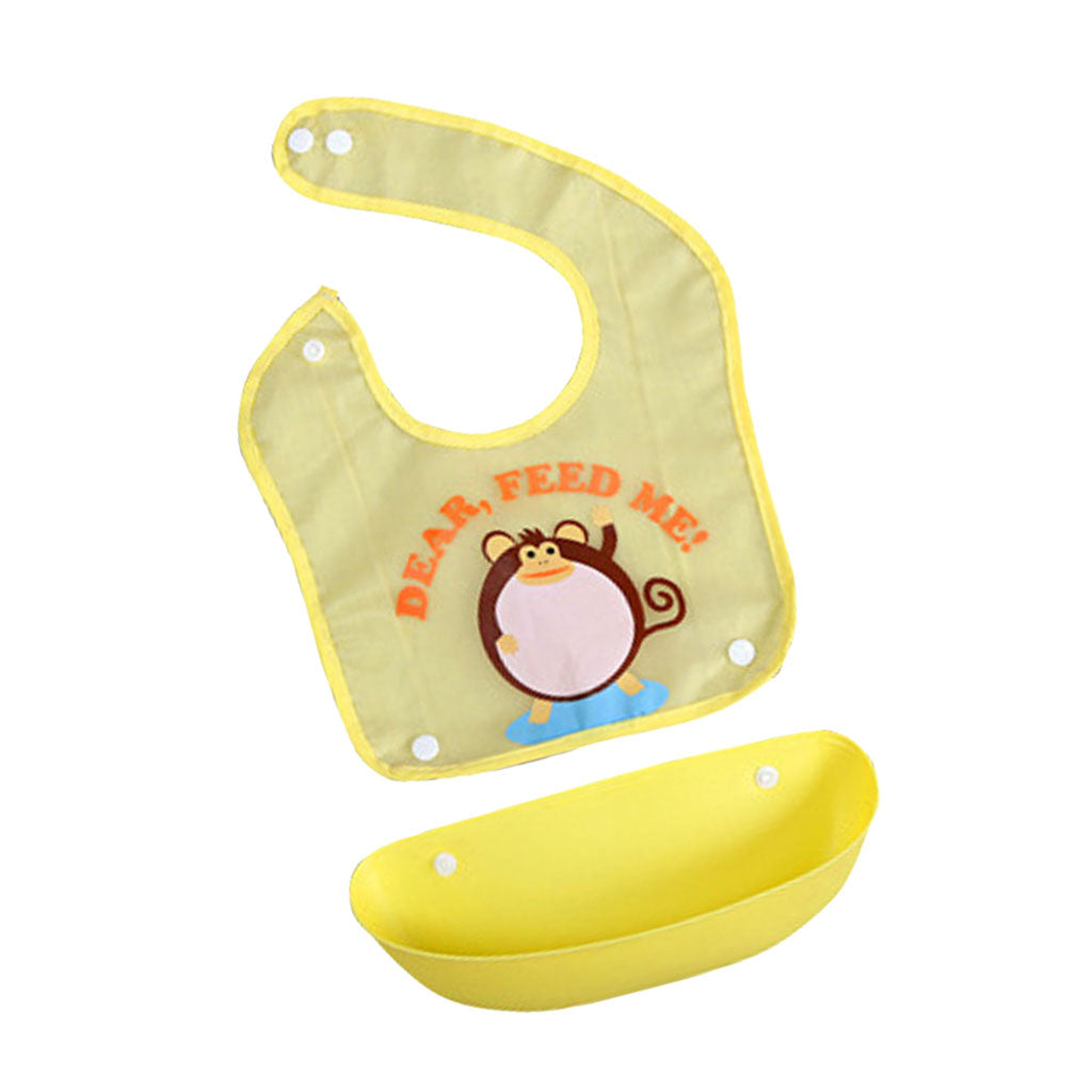 Random Baby Soft Waterproof Easy Clean Up Bib w/ Crumb Catcher Cute Kids Bib