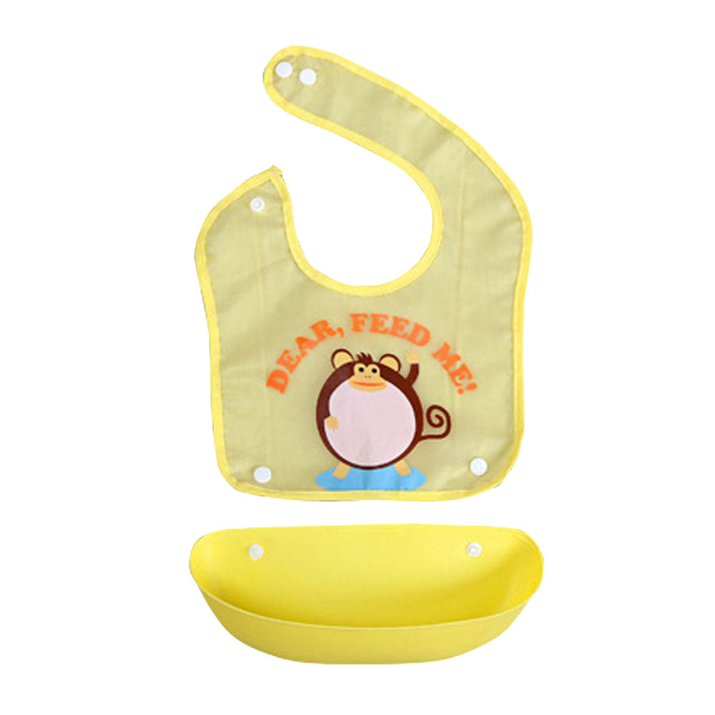 Random Baby Soft Waterproof Easy Clean Up Bib w/ Crumb Catcher Cute Kids Bib