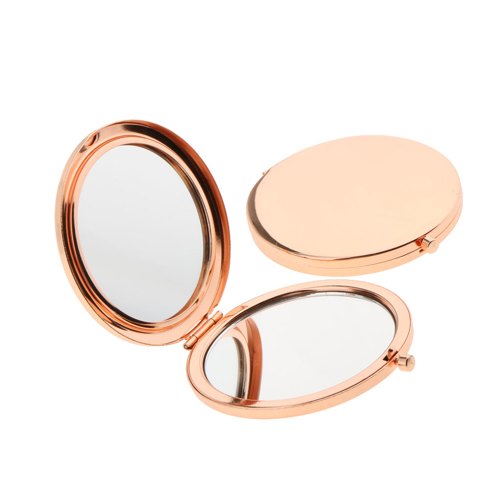 2pcs Fashion Travel Folding Dual Sided Makeup Mirror Round Compact Pocket Size Rose Gold