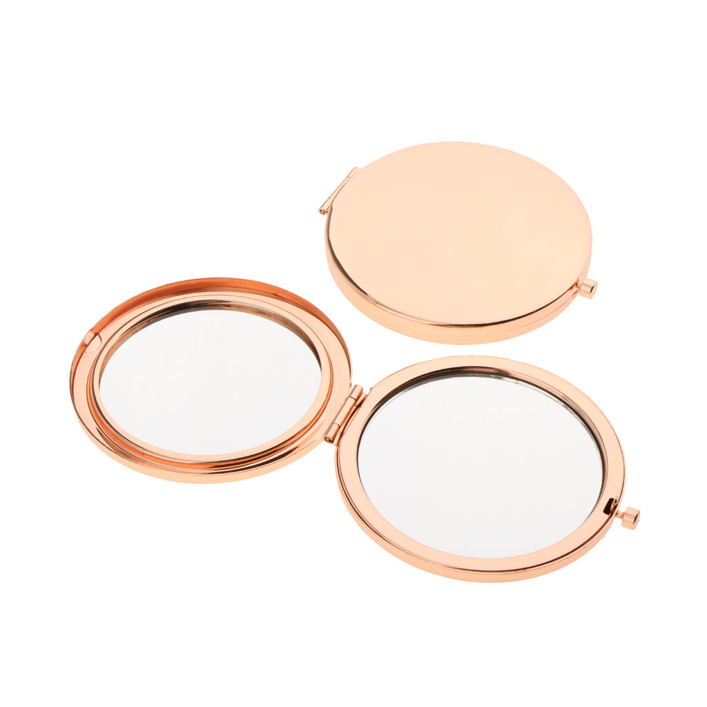 2pcs Fashion Travel Folding Dual Sided Makeup Mirror Round Compact Pocket Size Rose Gold