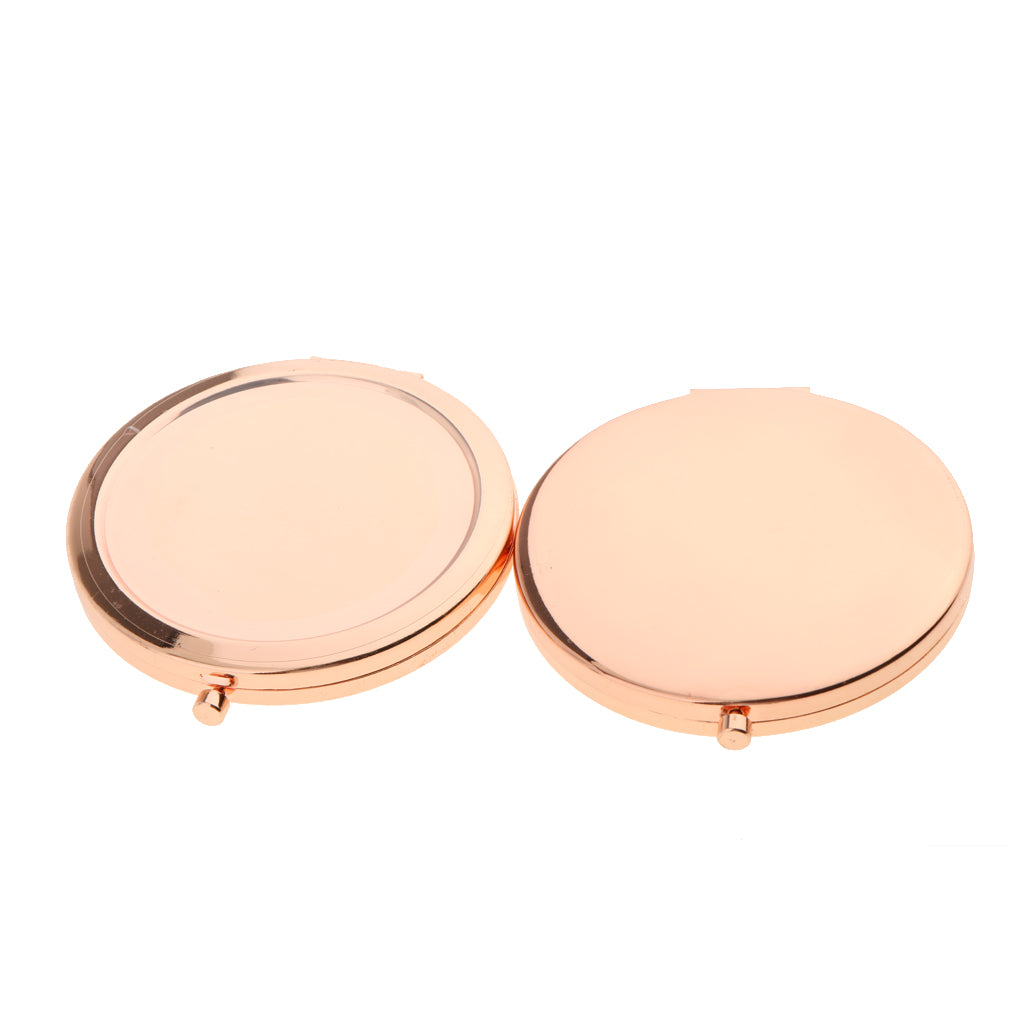 2pcs Fashion Travel Folding Dual Sided Makeup Mirror Round Compact Pocket Size Rose Gold