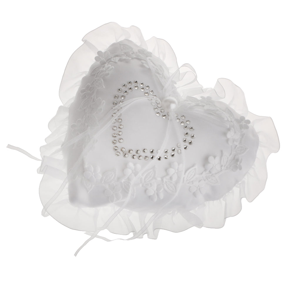 Wedding Supplies White Heart Rhinestone Satin Wedding Ring Bearer Pillow