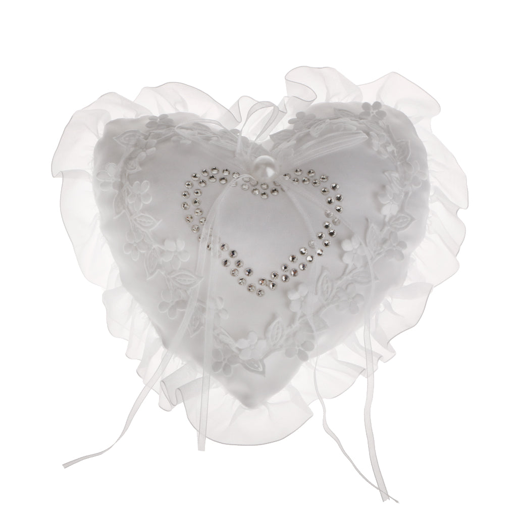 Wedding Supplies White Heart Rhinestone Satin Wedding Ring Bearer Pillow