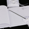 Wedding Heart Flower Reception Guest Book Feather Bowknot Pen and Stand Set