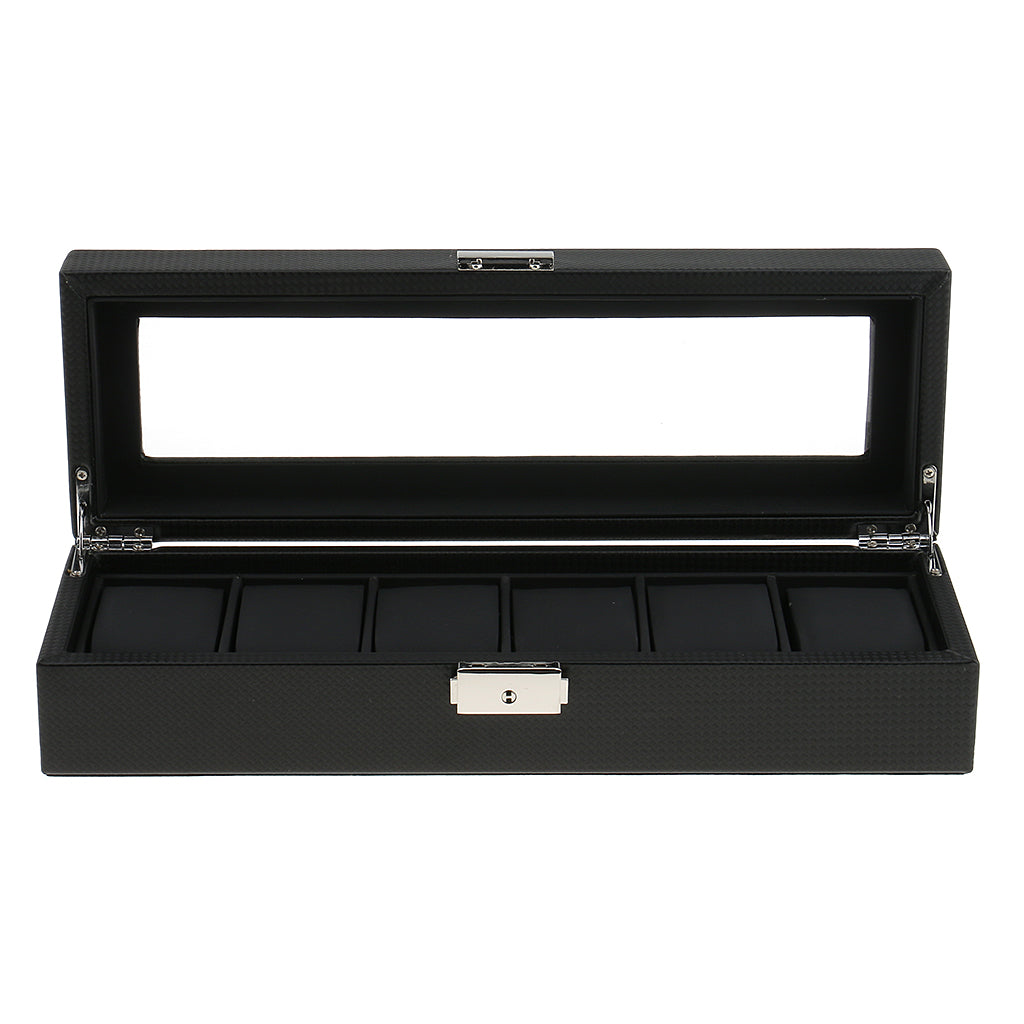 6 Slot Watch Box Case for Men Boxes Display Glass Top Jewelry Collection Storage Boxes Organizer