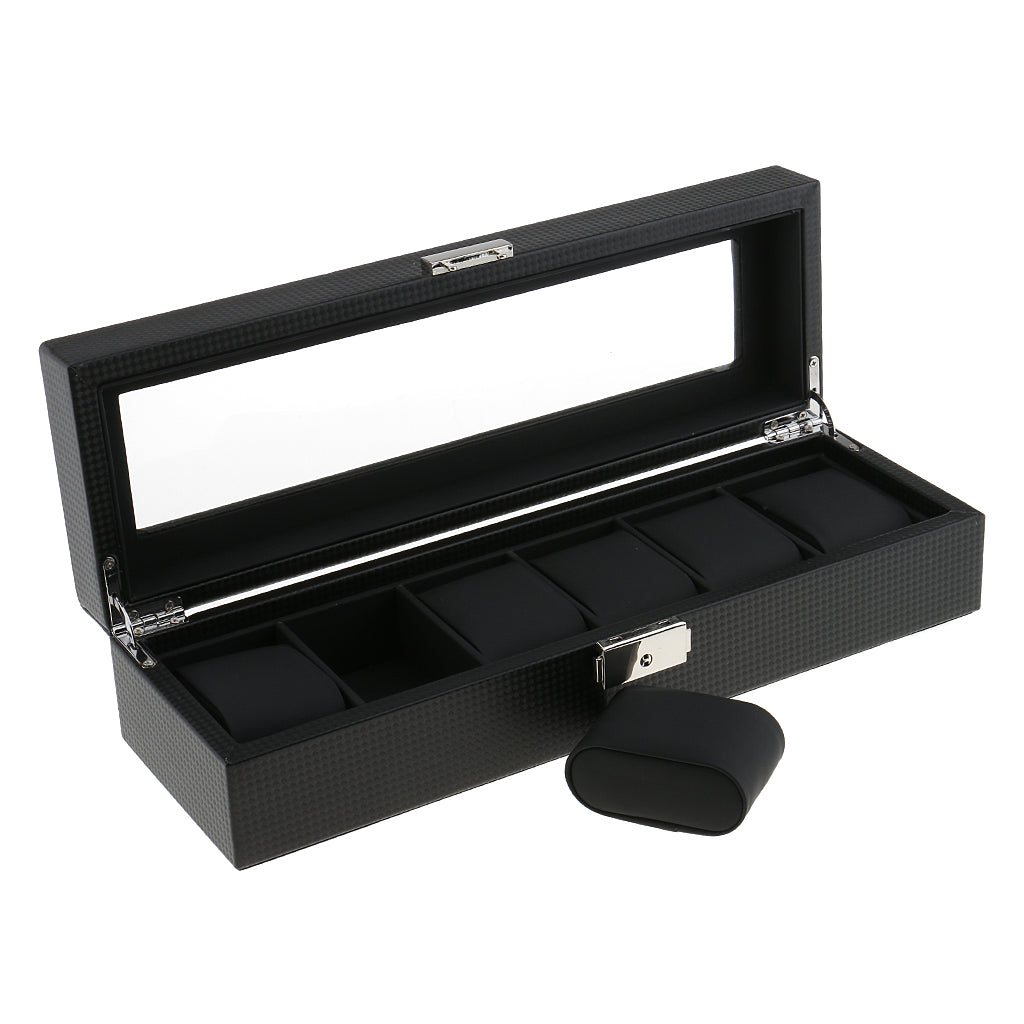 6 Slot Watch Box Case for Men Boxes Display Glass Top Jewelry Collection Storage Boxes Organizer