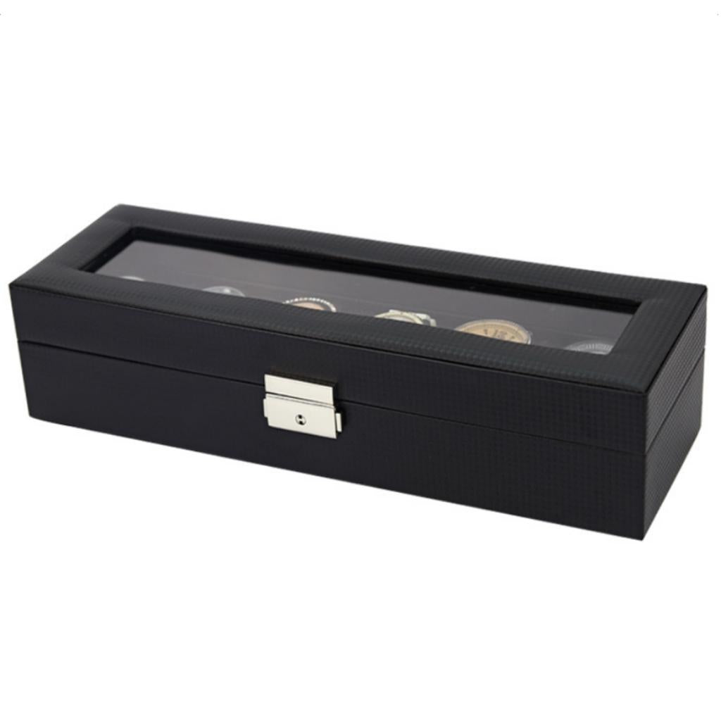 6 Slot Watch Box Case for Men Boxes Display Glass Top Jewelry Collection Storage Boxes Organizer