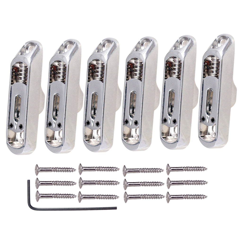 6 Pcs Single Individual Bridge Saddles Tailpiece Set for Electric Guitar  Parts Silver