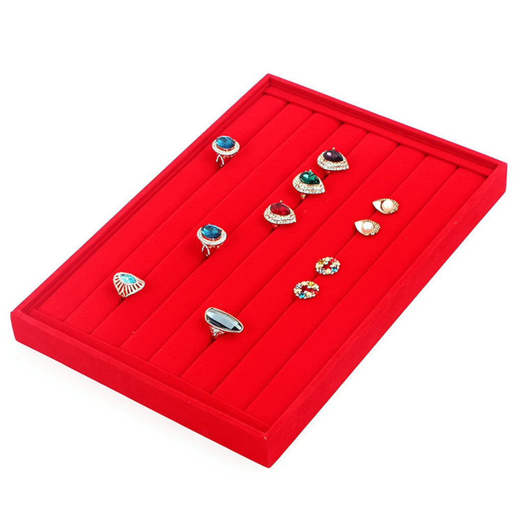 10 Slots Red Velvet Jewelry Rings Studs Display Tray Earring Storage Case