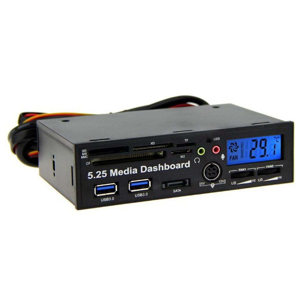 5.25" Multi-function Front Panel Media Dashboard USB 3.0 Hub Card Reader (1 xMicrophone Port&1 XAudio Port)