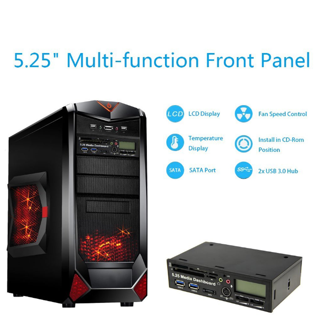 5.25" Multi-function Front Panel Media Dashboard USB 3.0 Hub Card Reader (1 xMicrophone Port&1 XAudio Port)