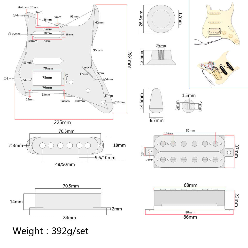 Prewired 3-ply Pickguard Scratchplate SSH for Fender ST Stratocaster Guitar