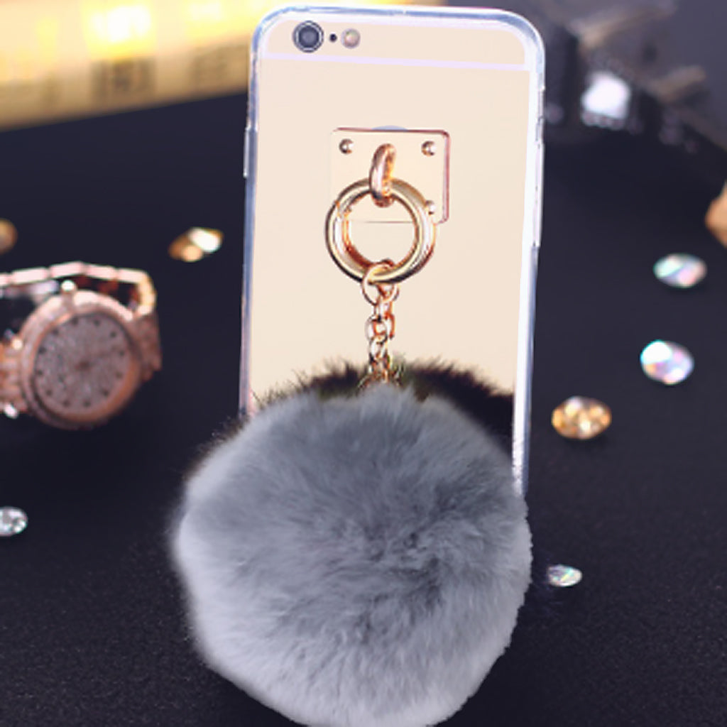 Rose Gold Mobile Phone Case Protective Back Cover with Imitation Pink Wool Ball for iPhone 6 Plus/ 6S Plus