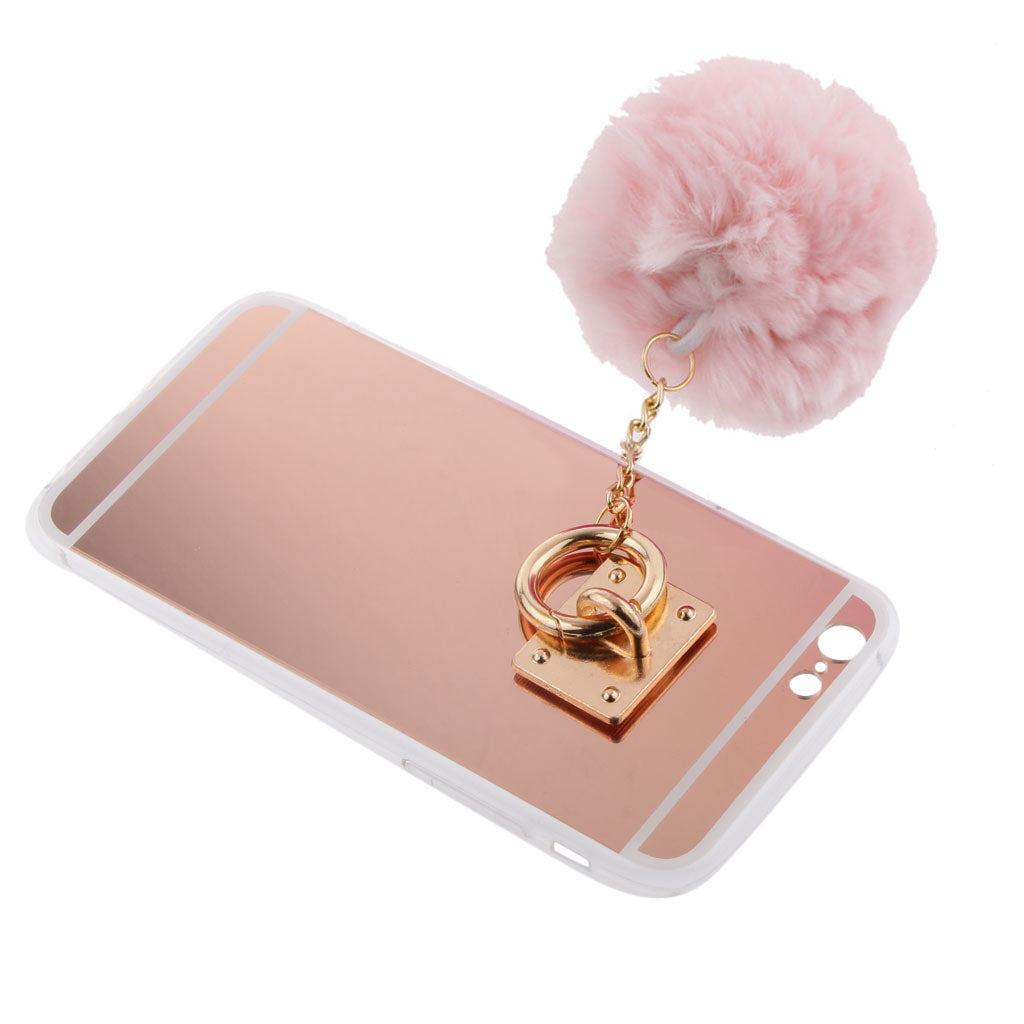 Rose Gold Mobile Phone Case Protective Back Cover with Imitation Pink Wool Ball for iPhone 6 Plus/ 6S Plus