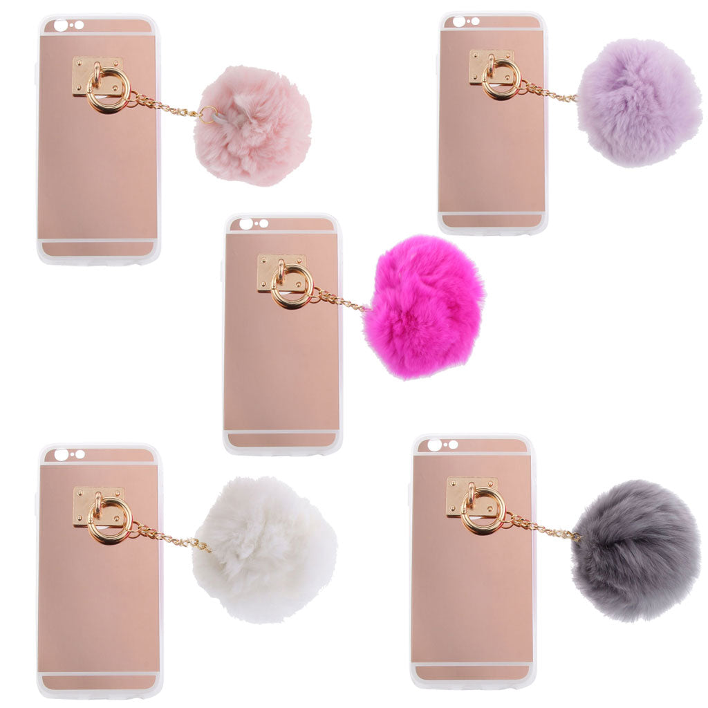 Rose Gold Mobile Phone Case Protective Back Cover with Imitation Pink Wool Ball for iPhone 6 Plus/ 6S Plus