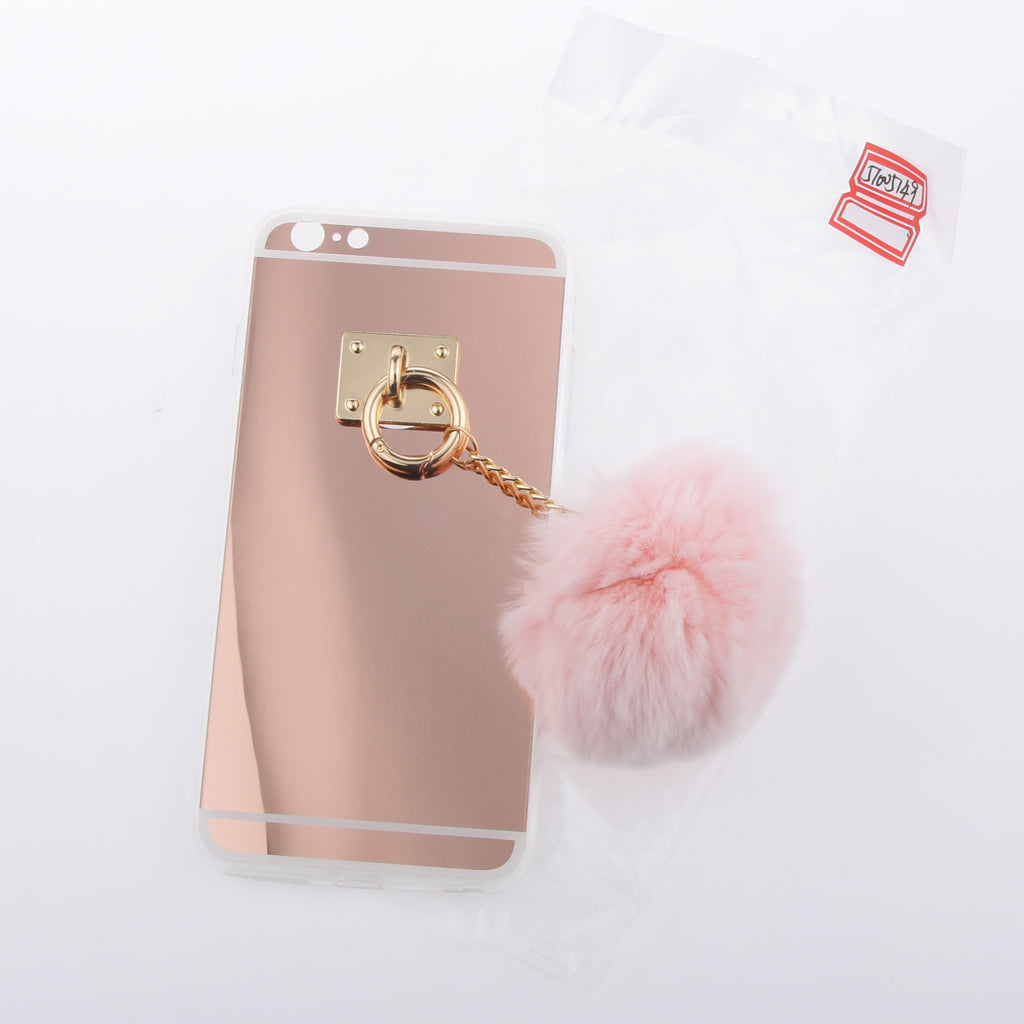 Rose Gold Mobile Phone Case Protective Back Cover with Imitation Pink Wool Ball for iPhone 6 Plus/ 6S Plus