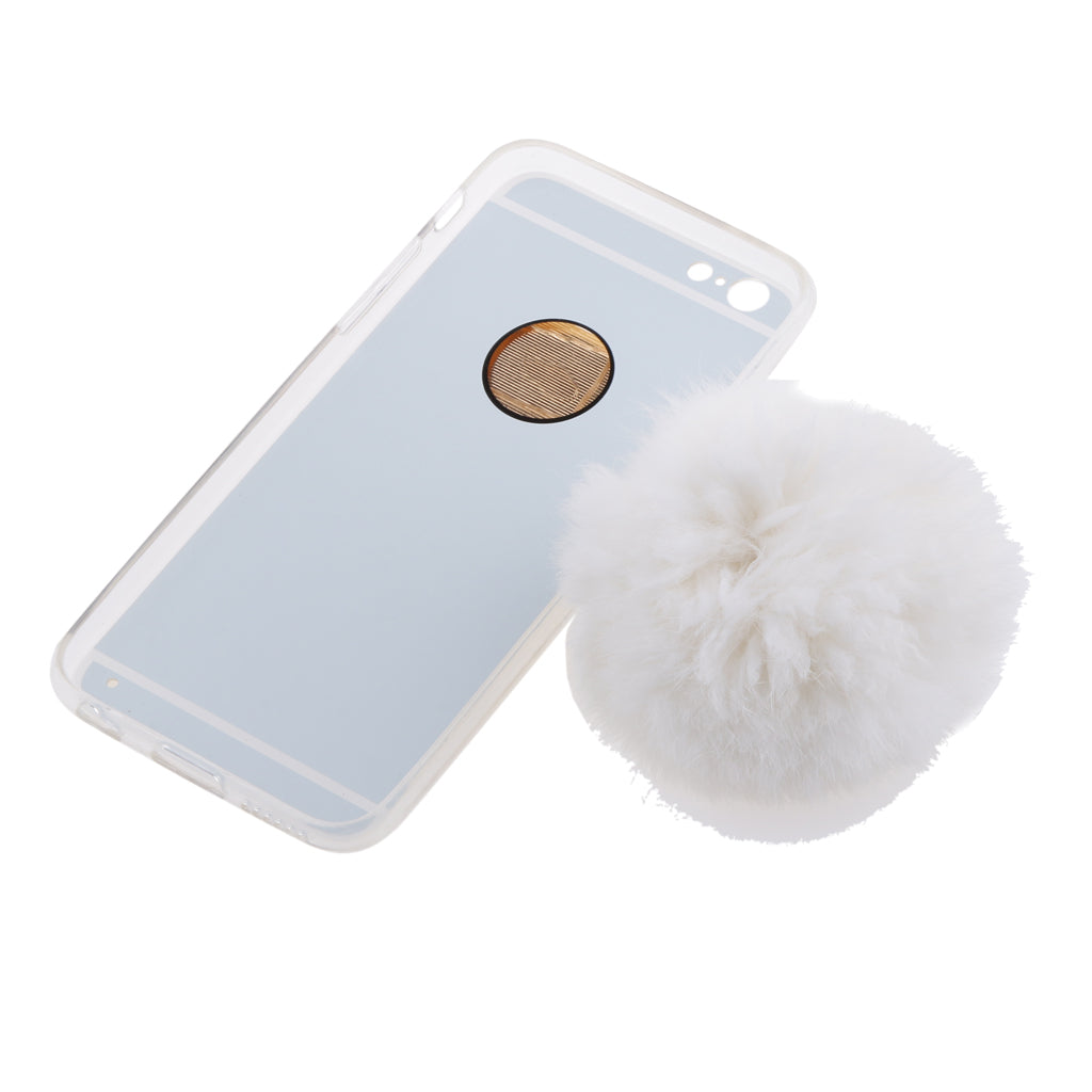 Silver Mobile Phone Case Protective Back Cover with Imitation White Wool Ball for iPhone 6 Plus/ 6S Plus