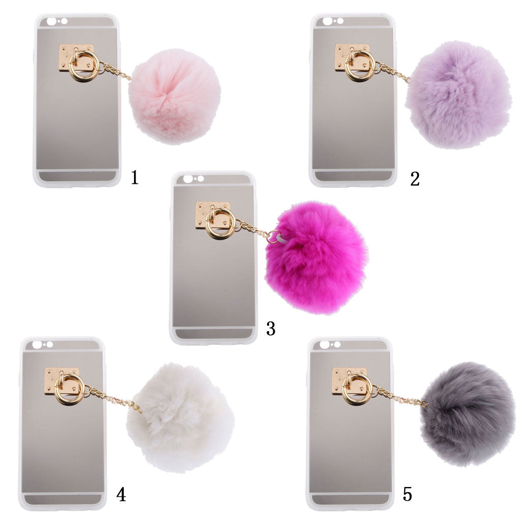 Silver Mobile Phone Case Protective Back Cover with Imitation White Wool Ball for iPhone 6 Plus/ 6S Plus