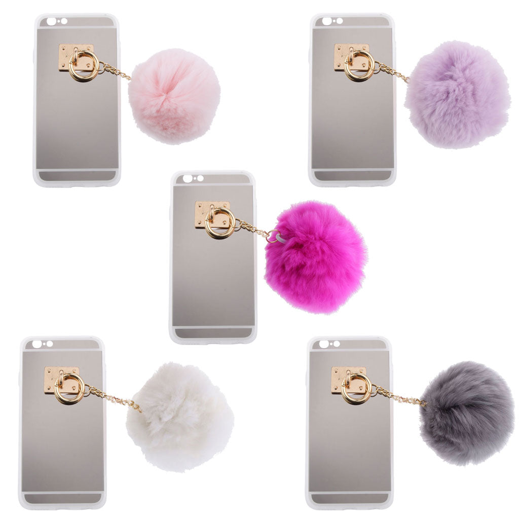 Silver Mobile Phone Case Protective Back Cover with Imitation White Wool Ball for iPhone 6 Plus/ 6S Plus