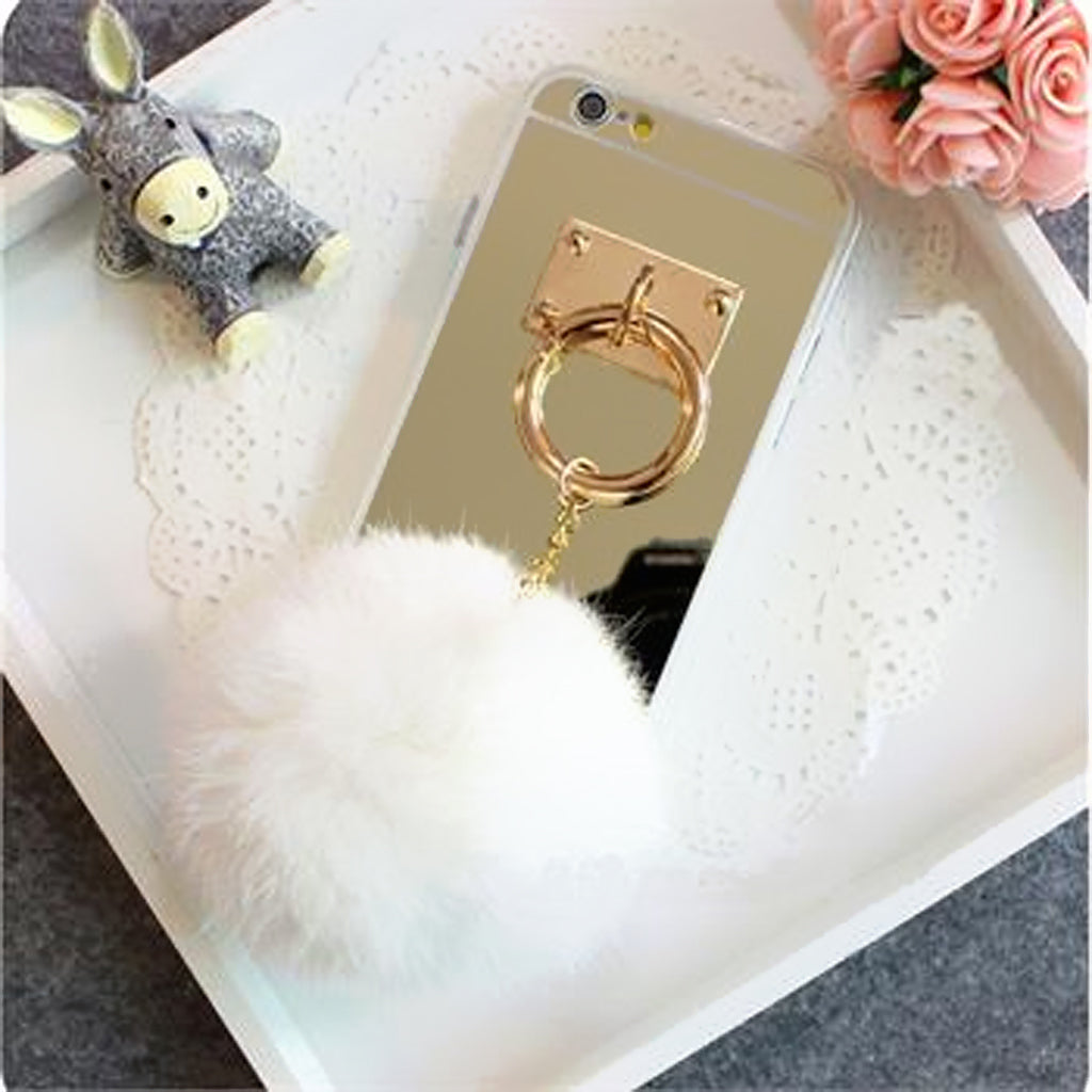 Silver Mobile Phone Case Protective Back Cover with Imitation White Wool Ball for iPhone 6 Plus/ 6S Plus