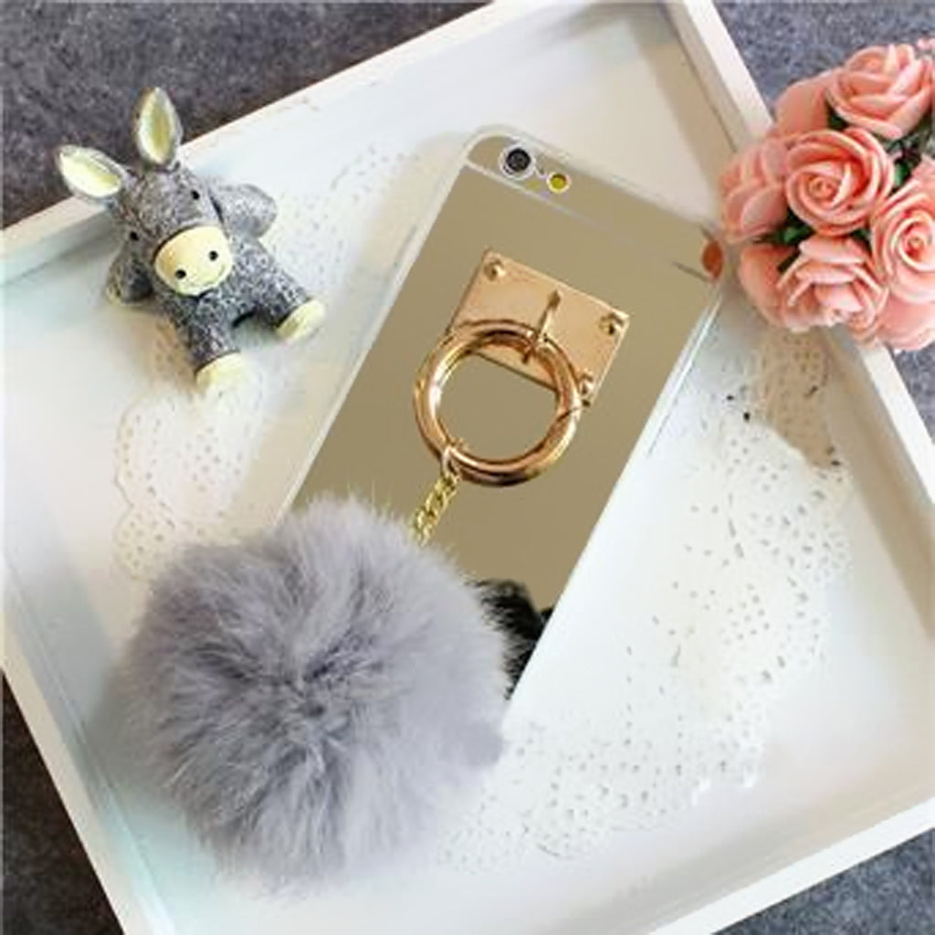 Silver Mobile Phone Case Protective Back Cover with Imitation White Wool Ball for iPhone 6 Plus/ 6S Plus