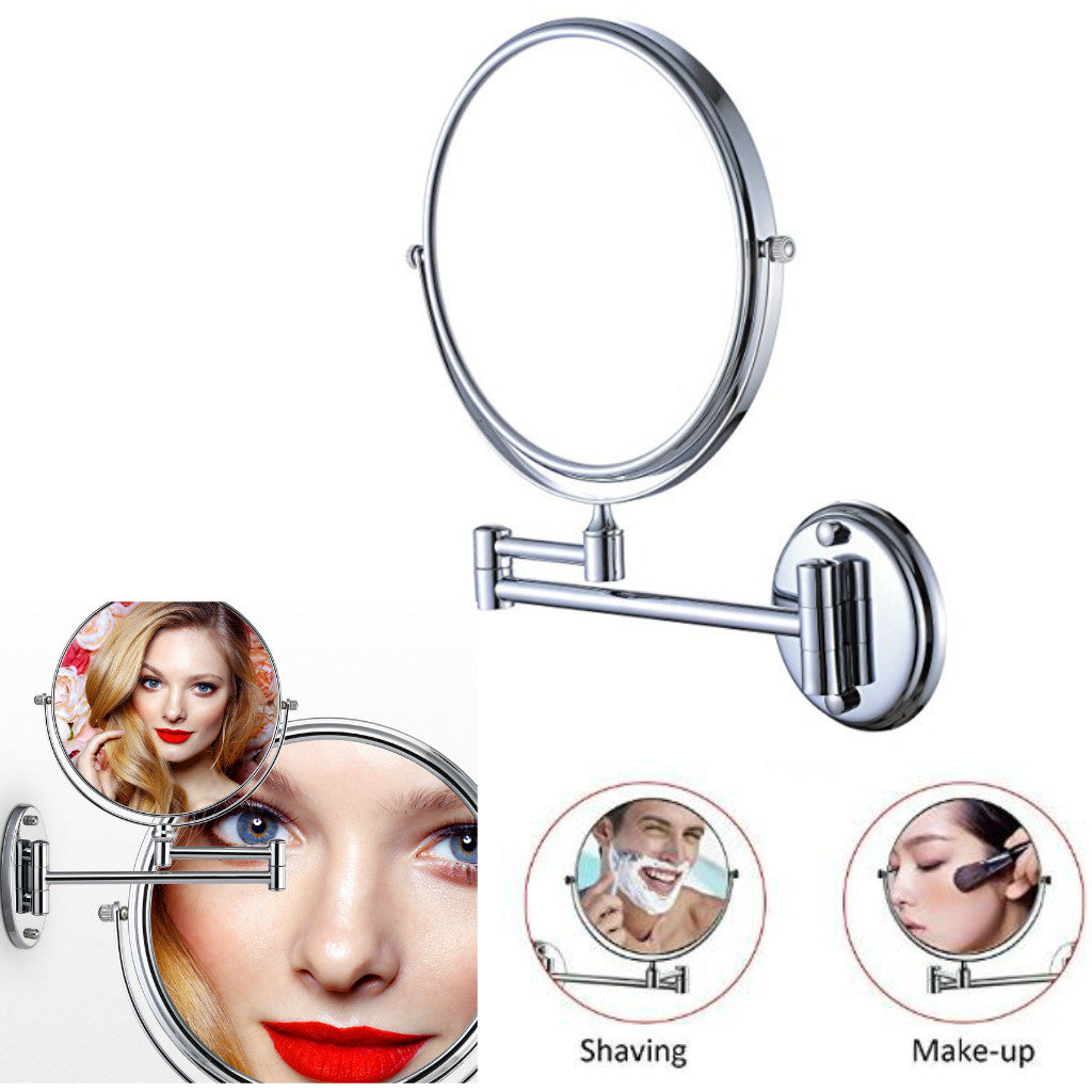 8 inches Double-sided Wall Mounted Makeup Shaving Bathroom Mirror Folding Swivel Extendable (5x Magnification)