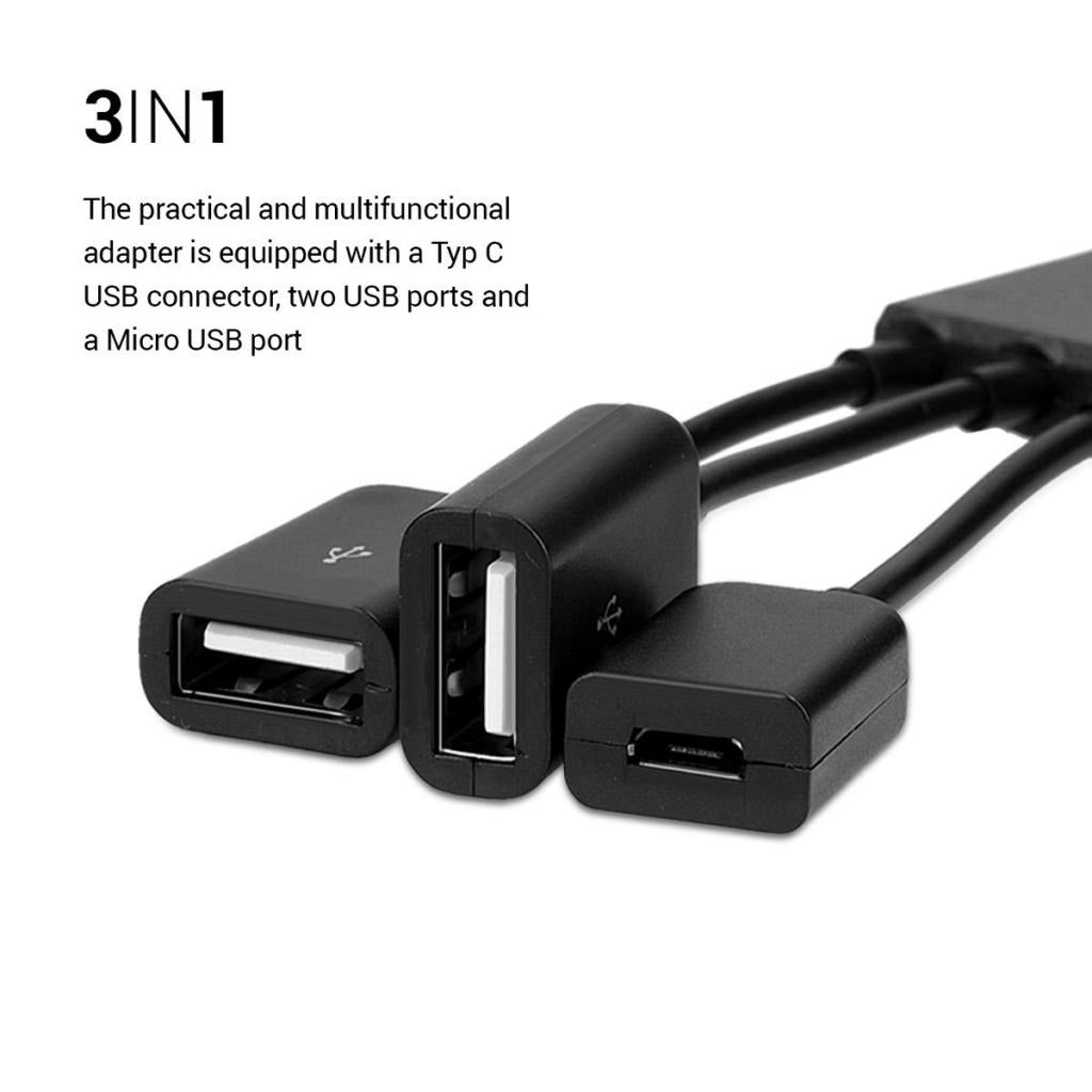 3in1 USB 3.1 Type-C To Micro USB 2.0 Power Charging Host OTG Hub Cable Adapter