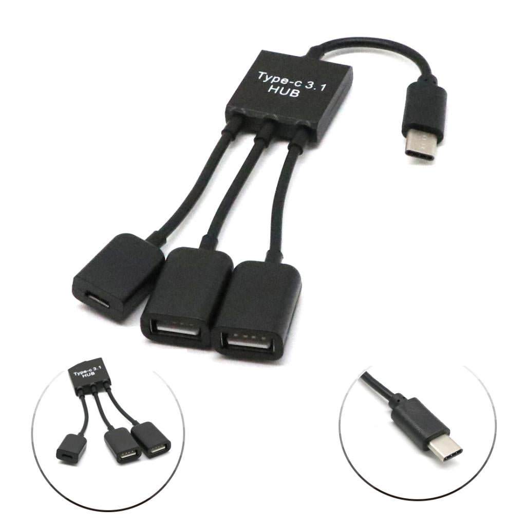 3in1 USB 3.1 Type-C To Micro USB 2.0 Power Charging Host OTG Hub Cable Adapter