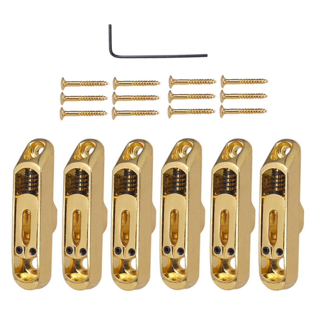 6 String Electric  Guitar Bridge Saddles Tailpiece with Screws Hex Wrench Set Kit Gold