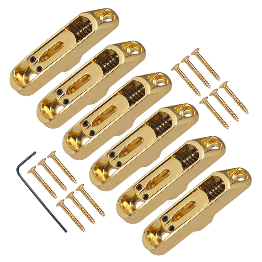 6 String Electric  Guitar Bridge Saddles Tailpiece with Screws Hex Wrench Set Kit Gold